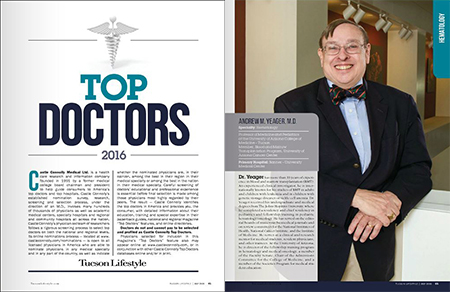 Dr. Andrew Yeager in Tucson Lifestyle magazine's Top Doctors 2016 issue