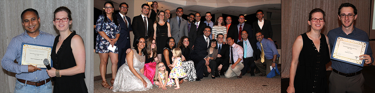 Three photos from internal medicine residents' graduation dinner