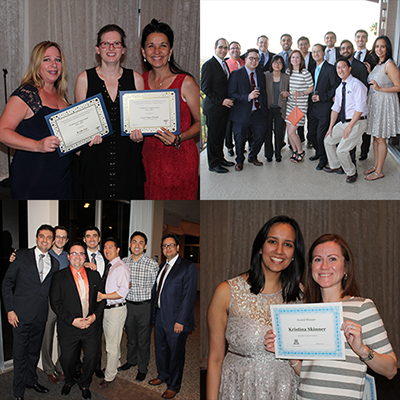 Four photos from internal medicine residents' graduation dinner