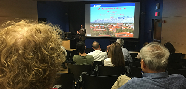 Dr. Kevin Moynahan offers overview of UA College of Medicine's Professionalism Program at DOM General Faculty Meeting in June 2018 (Photo: David Mogollon)