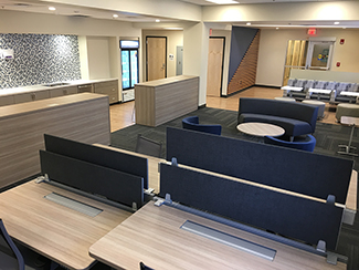 DOM Commons area for physicians to do non-clinical work between campuses