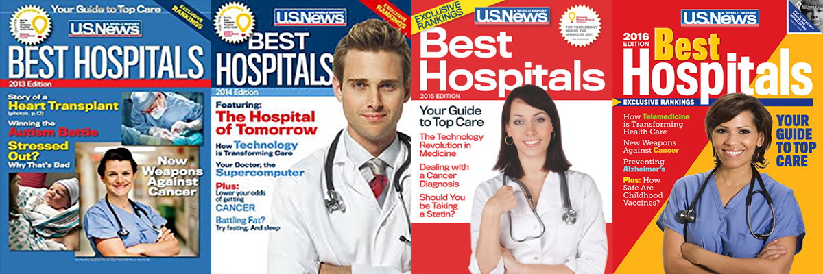 Past 4 covers of U.S. News' 'Best Hospitals' rankings issue