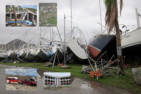 Photo collage of damage in British Virgin Islands after Hurricane Irma