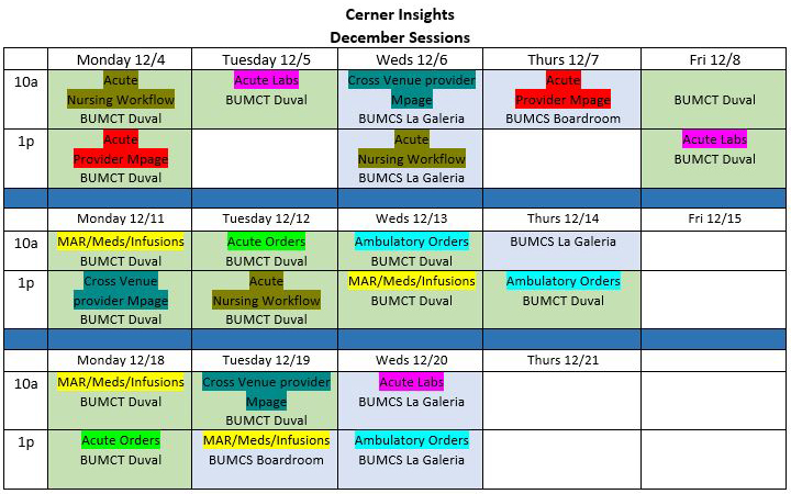 BUMCTS Cerner Insight Sessions in December 2017