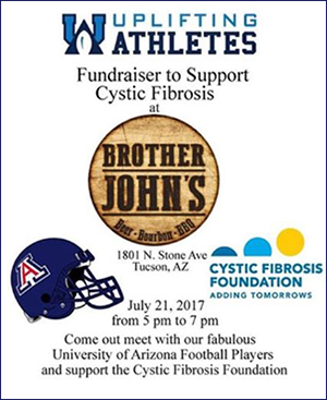 flyer for CFF fundraiser hosted by Uplifiting Athletes at Brother John's BBQ
