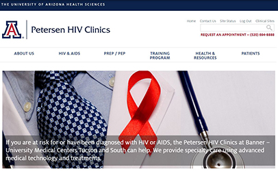 Website homepage for UA Petersen HIV Clinics
