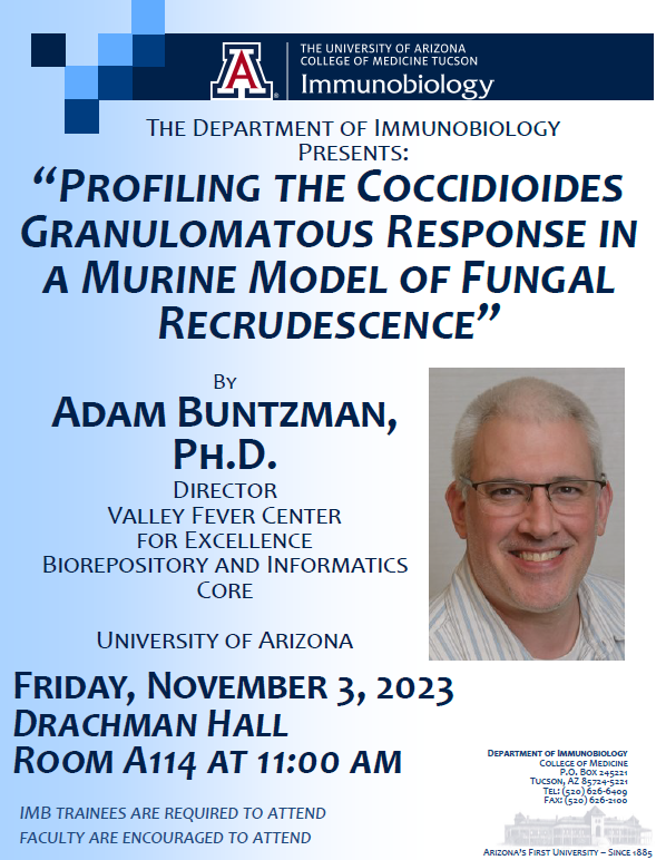[Flyer for IMB Seminar Series for Nov. 3, 2023 with Dr. Adam Buntzman]