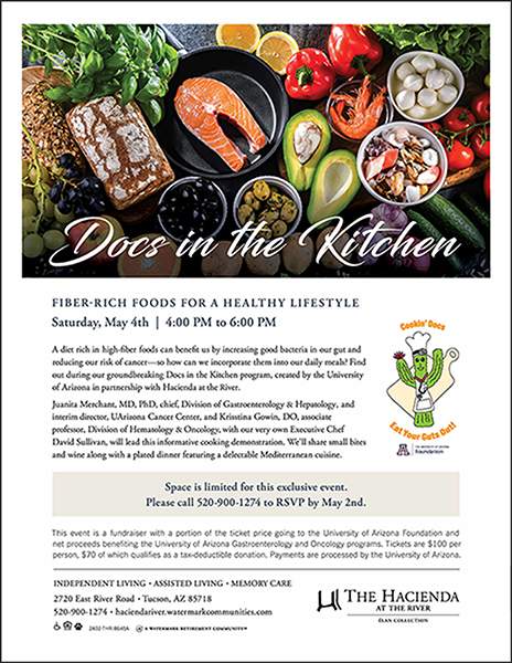 [Flyer for May 4, 2024, Docs in the Kitchen gastrodietary event focusing on high-fiber diets]