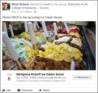 WP by FB Event listing for Ice Cream Social 