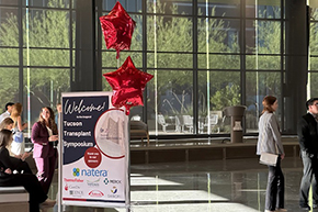 [Participants in the Tucson Transplant Symposium — physicians, nurse practitioners, nurses and others interested in kidney transplants — begin to arrive at the Health Sciences Innovation Building.]