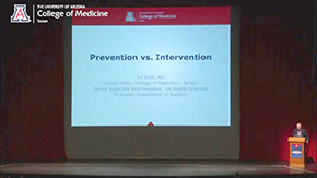 Backed by a slideshow, Dr. Irv Kron lays out the case for 'Intervention'
