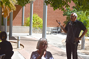 [Dr. Francisco Moreno speaks at UAHS Hispanic Heritage Month Celebration.]