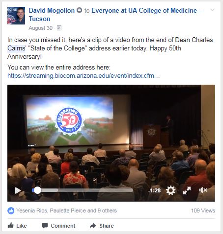 Workplace post on Dean's "State of the College" address & video