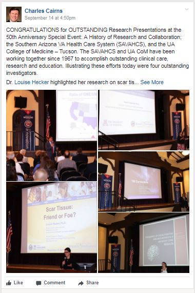 Workplace post on Dean's post about UA-SAVAHCS research collaboration event