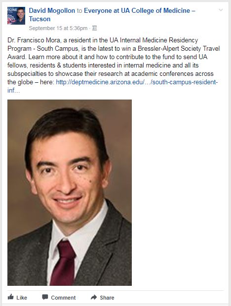 Dr. Francisco Mora wins Bressler-Alpert Society travel award