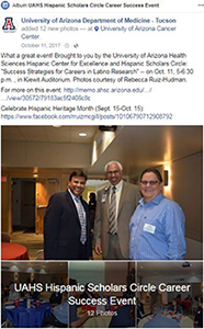 UAHS Hispanic Scholars Circle career success event facebook post