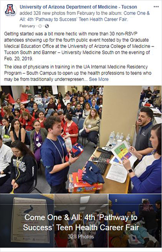 Image of facebook post on photo album from 4th 'Pathway to Success' high school health career fair