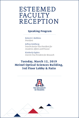 Program for 2019 Esteemed Faculty Reception at University of Arizona
