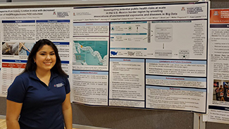 2019 BLAISER student Aracely Esquer present CB2 poster on “Investigating Potential Public Health Risks at Scale in the U.S.-Mexico Border Region by Unveiling Associations of Environmental Exposures and Diseases in Big Data,” with Dr. Yves Lussier as co-author.