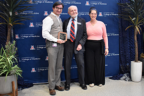 [DOM's Dr. Francisco Mora with Dr. Ron Pust (for whom award Dr. Mora won was named) and Dr. Sommer Aldulaimi, co-director of the UArizona Global and Border Health Program]