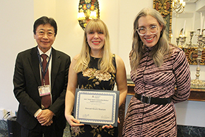 [Winner of the John T. Boyer Award Outstanding Medical Student in Geriatrics, Hannah Rosch Newton (center), with DOM Chair Dr. James Liao (left) and Dr. Amy Klein (right), Hospice & Palliative Medicine Fellowship director in the Division of General Internal Medicine, Geriatrics and Palliative Medicine.]