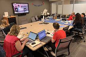 [The Department of Medicine’s Internal Medicine Residency Program – Tucson Campus team gathers in the DOM Conference Room (Room 6416) to view the livestream webcast of Match Day 2024 festivities and see who matched into their program. (Photo: David Mogollon)]