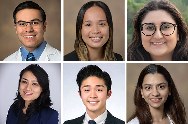 [Portraits of, clockwise from above left: Alvaro Altamirano, MD; Hanh Ai Han, MD; Heidi Messiha, MD; Pallabi Shrestha, MBBS; Matthew Wu, MD; Mahima Zandu, MBBS ]