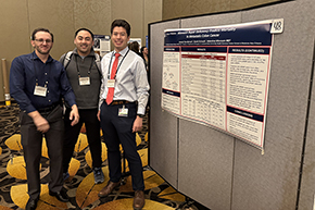 [Anthony Witten, DO, Division of Inpatient Medicine assistant professor and IM Residency associate program director; Ryan Wong, MD, Division of Nephrology assistant professor and IM Sub-Internship director; and Joseph Gunderson (MS4). Gunderson took 2nd prize in his poster category.]