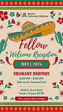 [Image of flyer for Banner New Fellow Welcome Reception at Culinary Droput restaurant, July 1, 2024]