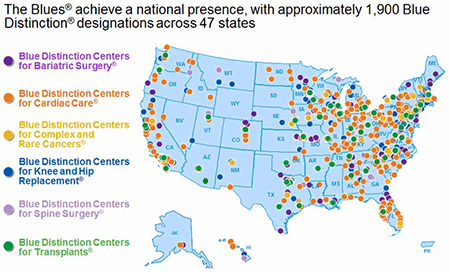 Map of BCBS Blue Distinction Centers across United States