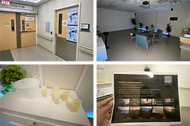 [The Recharge Room at Banner – University Medical Center Tucson, showing where it's located on Tower 1's seventh floor, the room, candles and ways to program how you interact with the room.]