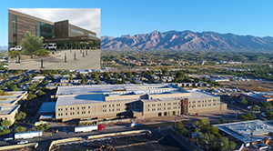 [Aerial view of Banner – University Medicine North, with an inset image of Building 2 where multispecialty outpatient physician clinics are located.]