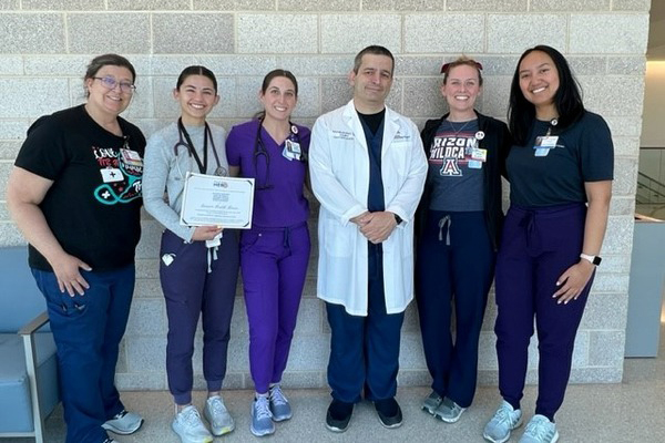 Cardiac Rehabilitation team – including Allison Trapper, Jody Ransdall, Munira Anwar, Sabrina Suarez and Sarah McBride – recognized as Banner Health Heroes as grateful patient extolls on exceptional care.