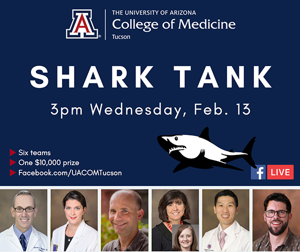Teaser image for story on Shark Tank competition at Research Day 2019 for the UA College of Medicine – Tucson