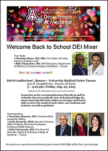Flyer for University of Arizona Department of Medicine DEI Mixer_Aug. 25, 2023