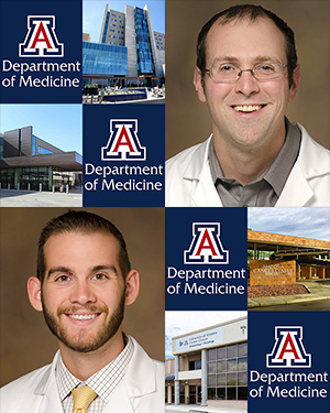 Drs. Kevin T. Breen and John M. Dicken with images of Banner - UMC Tucson, Banner - University Medicine North, and the UA Cancer Center North and Orange Grove campuses