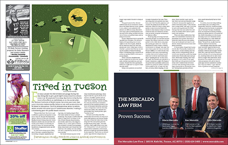 2-page spread for the story 'Tired in Tucson' in The Desert Leaf