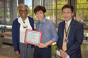 Gastroenterology Division Chief Juanita Merchant, MD, PhD (left), with Connor Vuong (center), winner of the 2023 Outstanding Medical Student in Gastroenterology and Hepatology Award, and Department of Medicine Chair James Liao, MD.