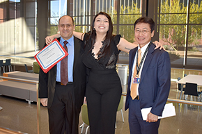 Rosemarie Turk (center), winner of the 2023 Outstanding Medical Student in Pulmonary, Allergy, Critical Care and Sleep Medicine, with Saif Mashaqi, MD (left), associate professor and director, Sleep Medicine Fellowship Program, and Department of Medicine Chair James Liao, MD.