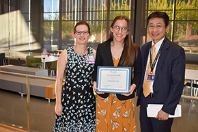 Rachel Tan, MD (center), winner of the 2023 Outstanding Resident in Pulmonary, Allergy, Critical Care and Sleep Medicine, with Laura Meinke, MD (left), associate professor and Internal Medicine Residency Program director, and Department of Medicine Chair James Liao, MD.