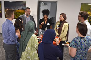 [IM Residency associate program director and pulmonologist, Dr. Josh Malo enjoys meeting several students at Internal Medicine Student Meet-and-Greet.]