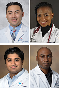 [Clockwise from top left: Ryan Wong, MD, Monica Hinestroza Jordan, MD, Andre Johnson, MD, PhD, and Madhav Chopra, MD]