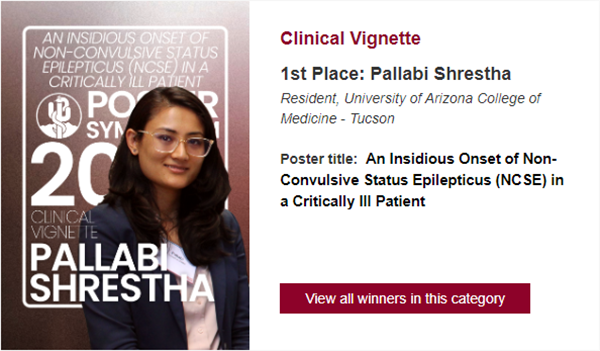 Image ArMA displayed in announcing first place for Clinical Vignettes going to Dr. Pallabi Shrestha, an internal medicine resident at the University of Arizona College of Medicine - Tucson.