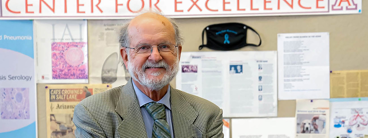 [John Galgiani, MD, at the Valley Fever Center for Excellence in the Medical Research Building on the University of Arizona Health Sciences’ Tucson campus. He helped found the center in 1996.]