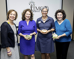 Lorraine Glazar, second from left, with current and former TMC senior services directors—Maya Luria, Jan Sturges and L’Don Sawyer—at recognition event 