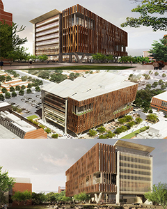 Three views of HSIB building at UA College of Medicine – Tucson