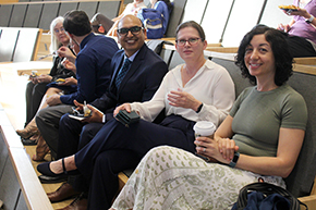 [COM-T Faculty Award winners Bujji Ainapurapu, MD (center), Laura Meinke, MD (second from right), and Dalia Mikhael, MD (right).]