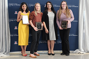 [Winners of the Women in Medicine & Science’s GRACE Excellence Awards: Hem-Onc chief Rachna Shroff, MD, MS; Emergency Medicine’s Amber Rice, MD; and Family & Community Medicine’s Alicia Allen, PhD, MPH.]