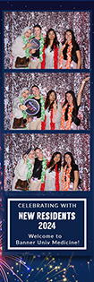 [Narrow strip of photos of University of Arizona internal medicine residents in costume celebrating at their welcome reception, June 19, in Tucson]