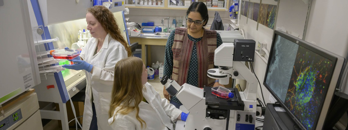 [Three women working in a University of Arizona Health Sciences research laboratory]